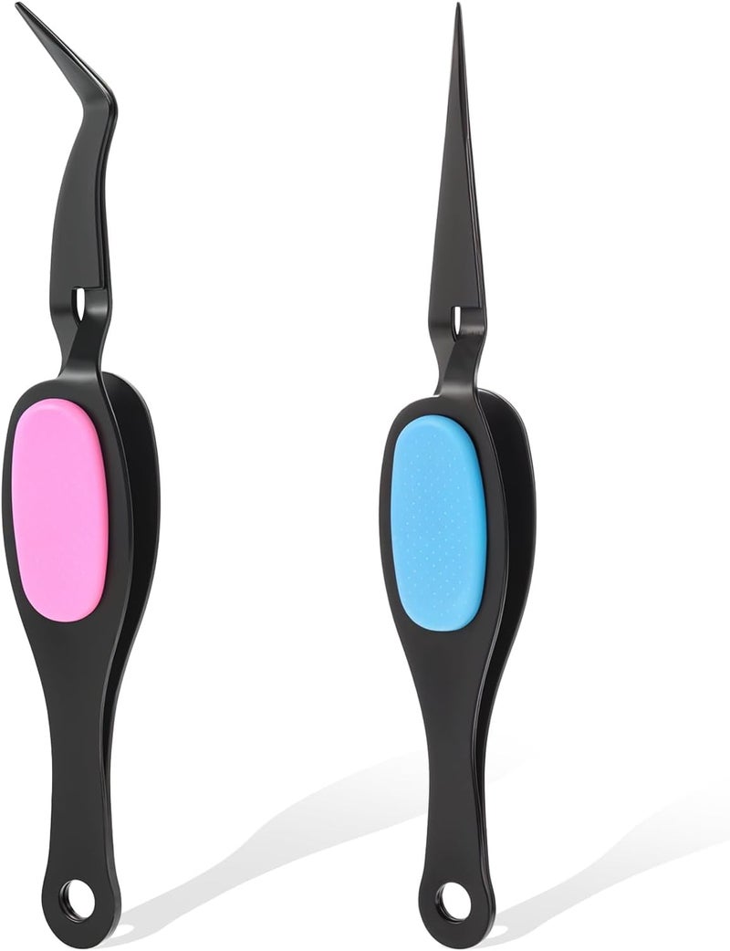 Jeffdad 2 Pcs Reverse Tweezers, Precision Craft Tweezers Crossing Lock Tweezers Fine Tip Grip Reverse Curved Bent Straight Tweezers for Crafting, Jewelry, Laboratory Work (Black, Blue, Pink) - Image 1